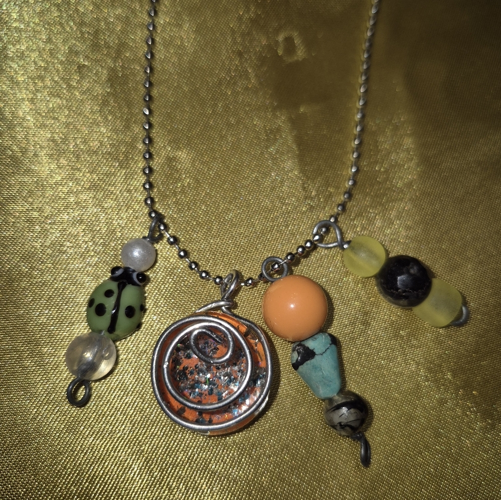 Colorful Beaded Glass Charm Pendant Necklace